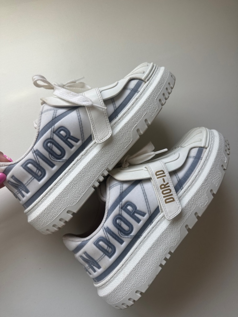 Dior Kids Cream and Blue DIOR-ID Sneakers - Picture 4 of 4